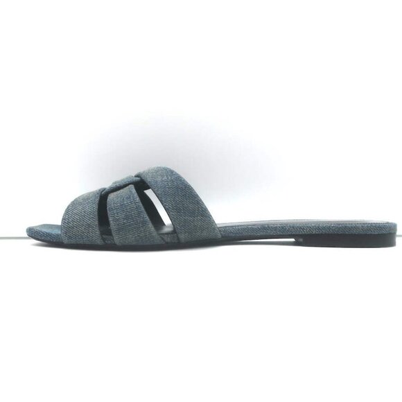 Saint Laurent Denim Tribute Flat Sandals Blue Size 39 Open Toe Mules - Picture 6 of 10